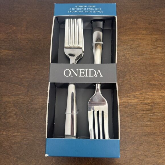 Oneida Flatware Set Of 8 Dinner Forks MONOLITH Glossy Stainless NEW 8” - Picture 1 of 4